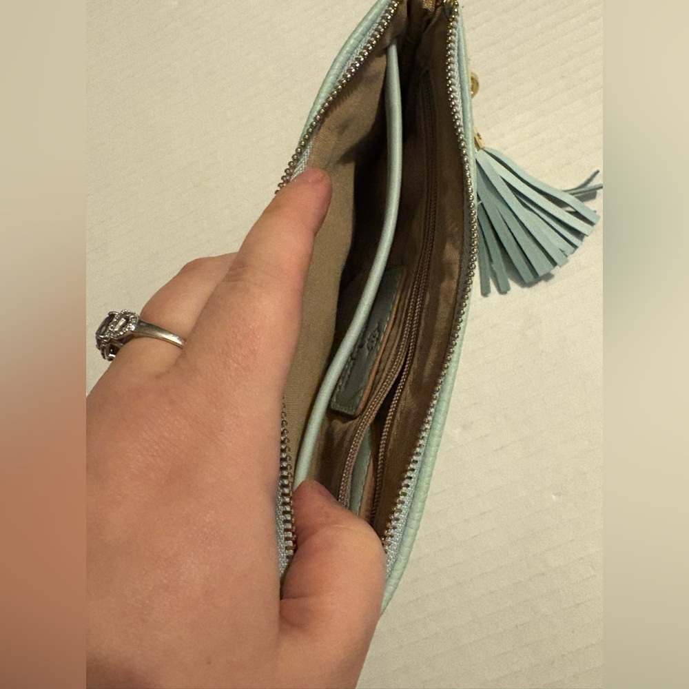 Nanette Lepore Mint Green Vegan Leather Zip Around Wristlet Wallet Tassel EUC - Picture 4 of 5